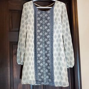 Rewind S 3/4 Sleeve Blue and White Dress